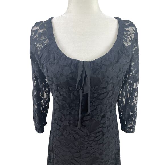 Garnet Hill Boheme Easy Lace Dress Botanical Boho Elegant Black Size 6 - Picture 6 of 15